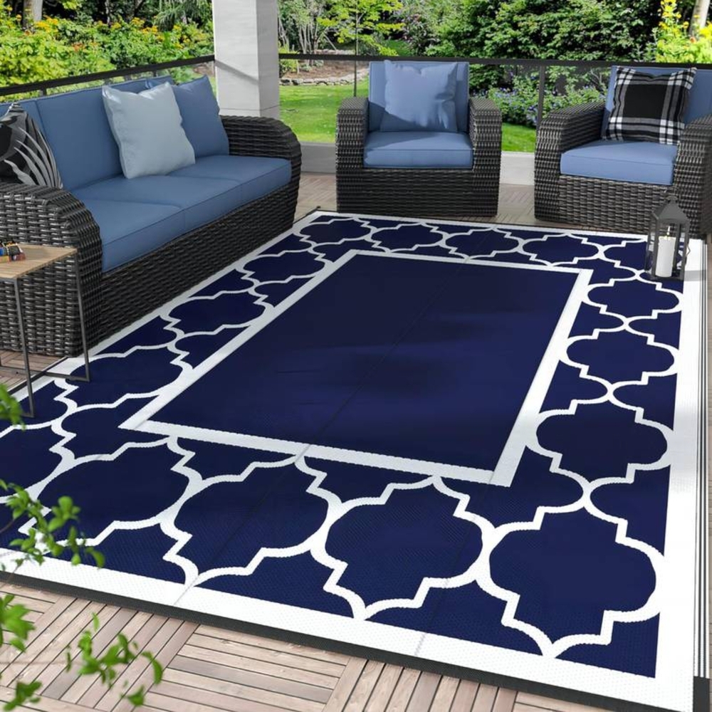 Navy and White Outdoor Rug